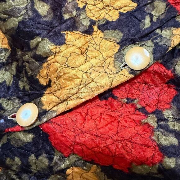 Vintage 1960s Quilted Floral Butterfly Jacket Red Yellow Blazer Medium - Picture 6 of 8